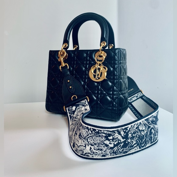 *SOLD* DIOR Medium Lady Dior Bag - Black Cannage Lambskin with Mitzah scarf - Picture 2 of 2